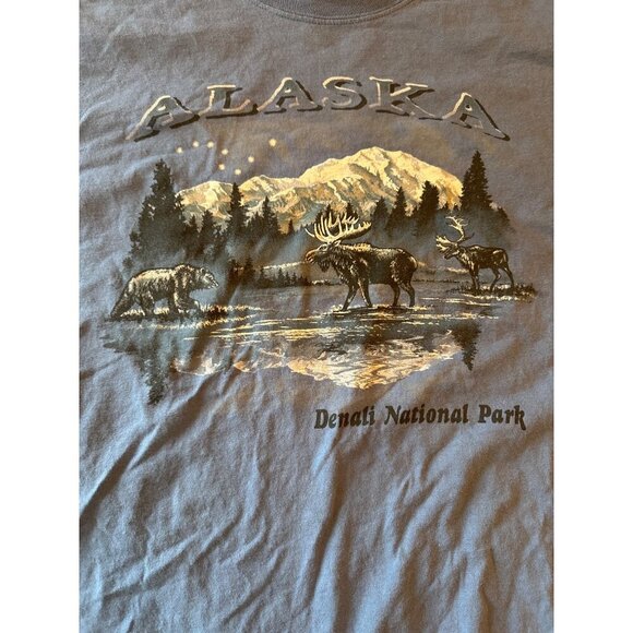 Alaska Denali National Park Graphic T-Shirt Hanes Heavyweight XL 100% Cotton Blu - Picture 2 of 4